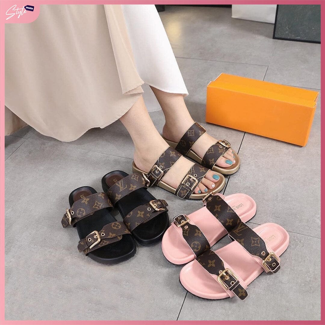 LV Louis Vuitton Printed Strap Slide Sandals for Women