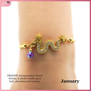 CFI2024 Lucky Charm Wealth Dragon with Swarovski Birthstone Bracelet Bracelets StyleMoto January 
