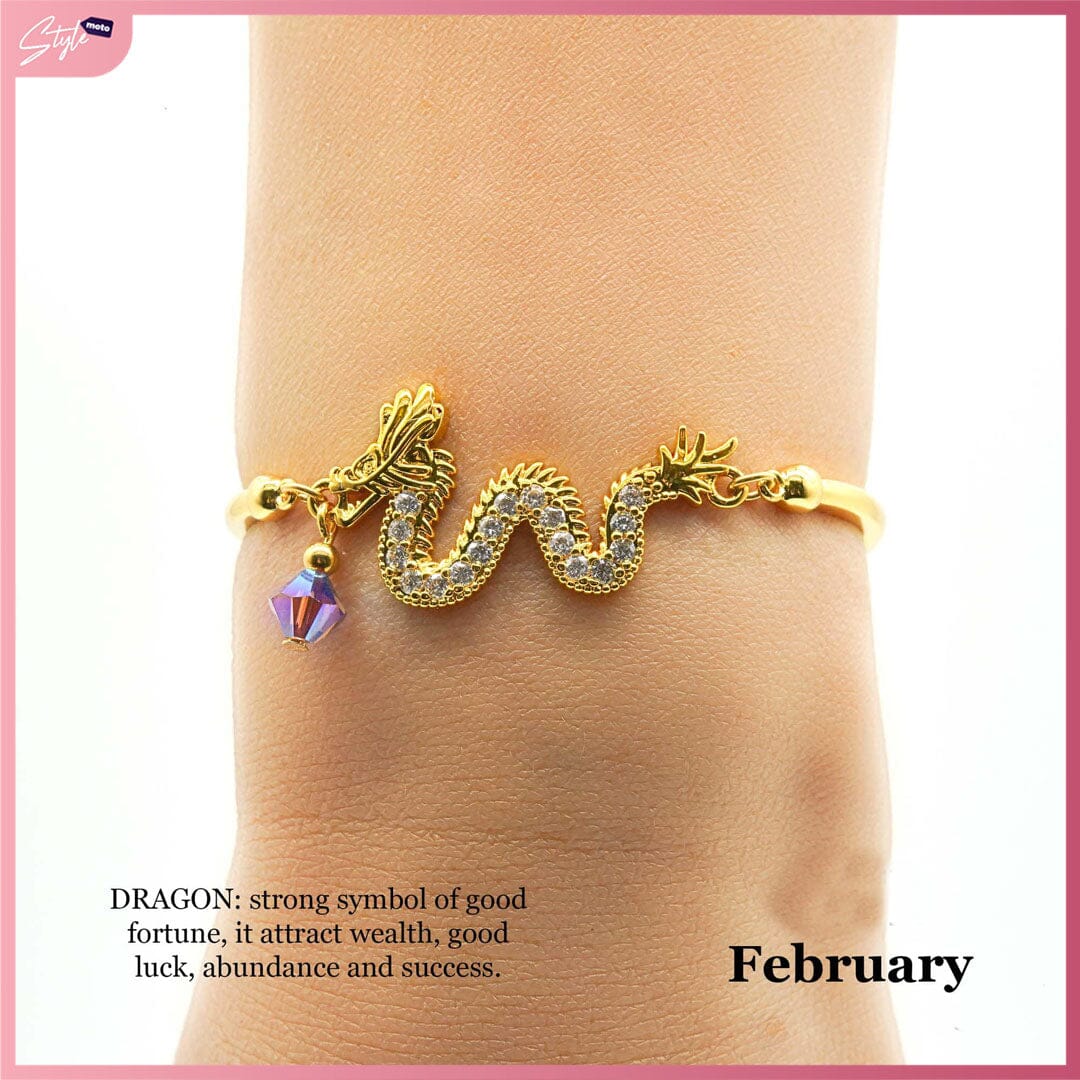 CFI2024 Lucky Charm Wealth Dragon with Swarovski Birthstone Bracelet Bracelets StyleMoto February 