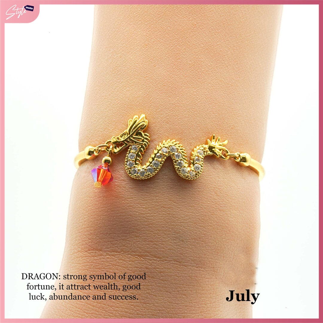 CFI2024 Lucky Charm Wealth Dragon with Swarovski Birthstone Bracelet Bracelets StyleMoto July 
