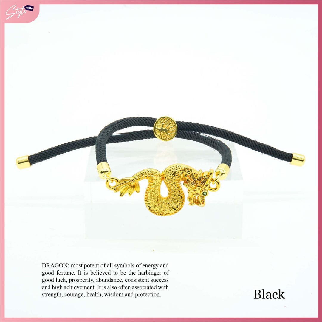 CFK2024 Lucky Charm Wealth Dragon Birthstone Adjustable String Bracelet Bracelets StyleMoto Black 