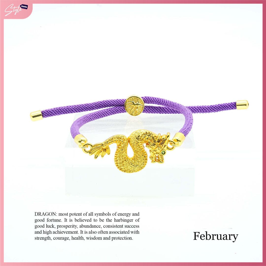 CFK2024 Lucky Charm Wealth Dragon Birthstone Adjustable String Bracelet Bracelets StyleMoto February 