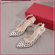 VAL032-102 Onestud 3-Inch Fishnet Heels Shoes StyleMoto Beige 35 