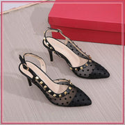 VAL032-102 Onestud 3-Inch Fishnet Heels Shoes StyleMoto Black 35 