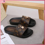 LV03-80 Casual Mono Slides Shoes StyleMoto Brown Coffee 35 