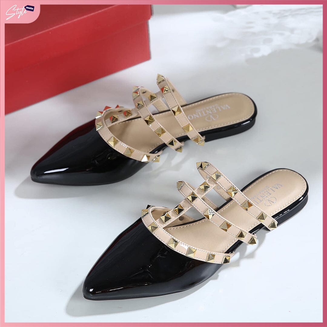 VAL1206-666 Pointed-Toe Flat Half Shoes Shoes StyleMoto Black 35 