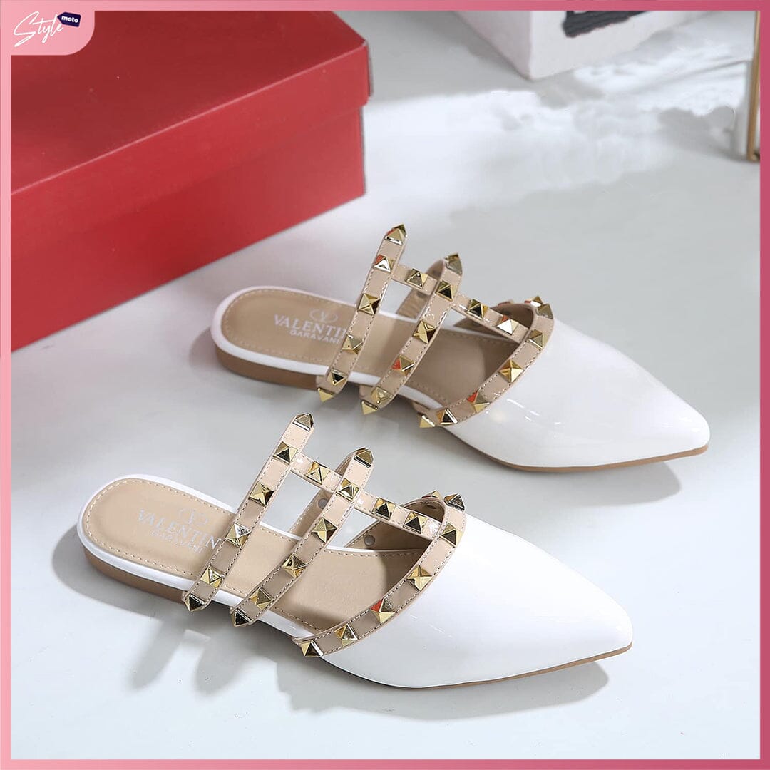VAL1206-666 Pointed-Toe Flat Half Shoes Shoes StyleMoto White 35 