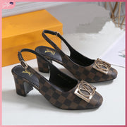 LV1213-5 Korean Style 2-Inch Heels Shoes StyleMoto Checkered Brown 35 