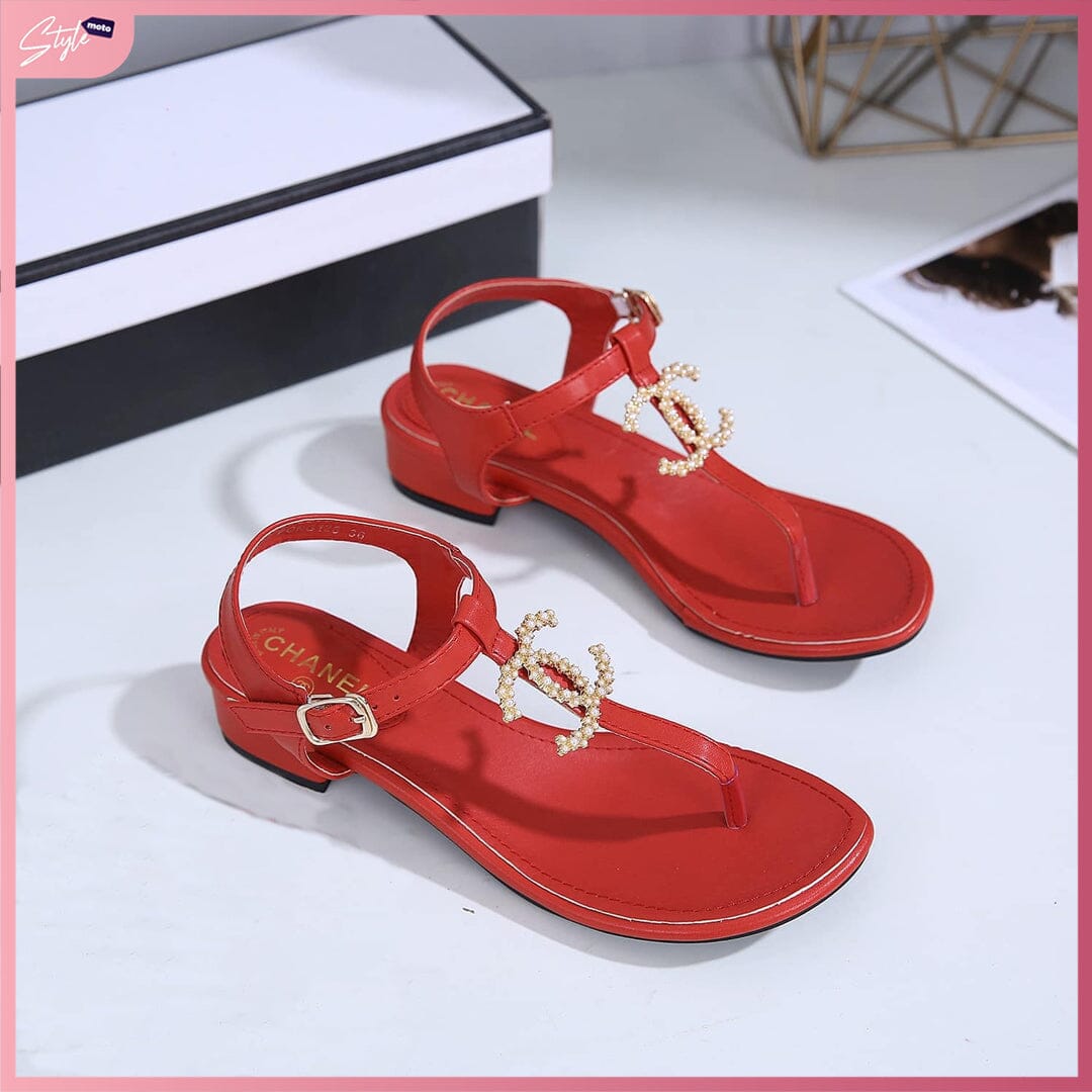CC128 Casual Flat Thong Sandal Shoes StyleMoto Red 35 