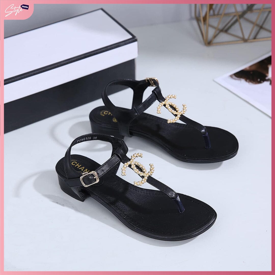 CC128 Casual Flat Thong Sandal Shoes StyleMoto Black 35 