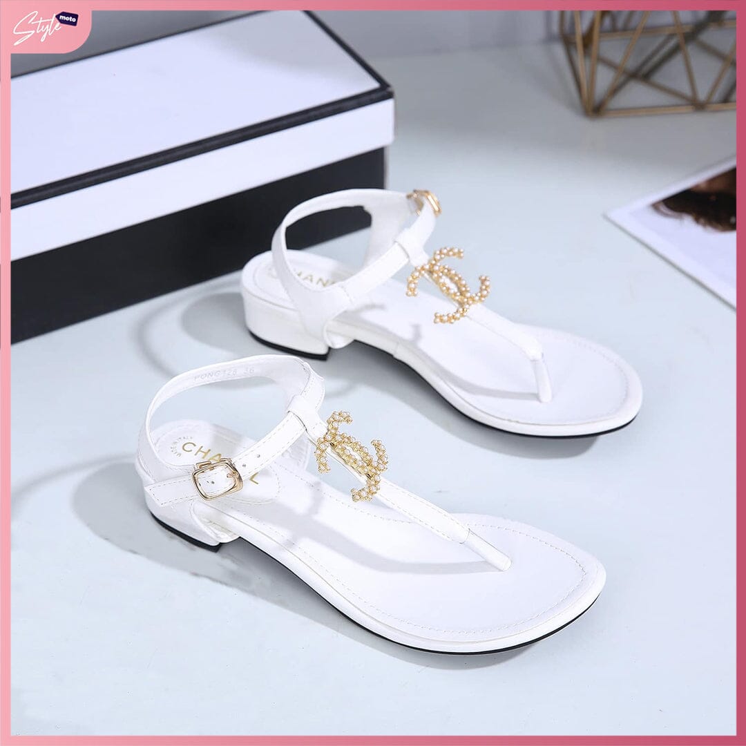 CC128 Casual Flat Thong Sandal Shoes StyleMoto White 35 