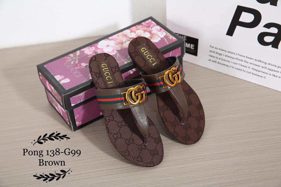 GG138-G99 Double G Leather Thong Sandals Shoes StyleMoto Brown 35 