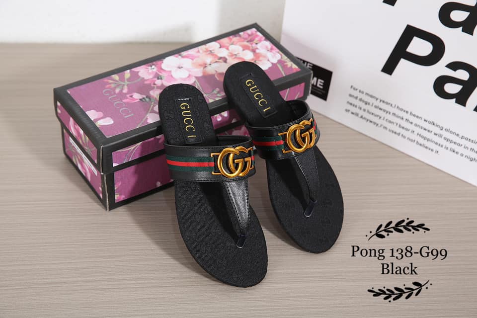 GG138-G99 Double G Leather Thong Sandals Shoes StyleMoto Black 35 