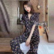 Silk Sleepwear Short Sleeve Pajama Set StyleMoto LV Black 
