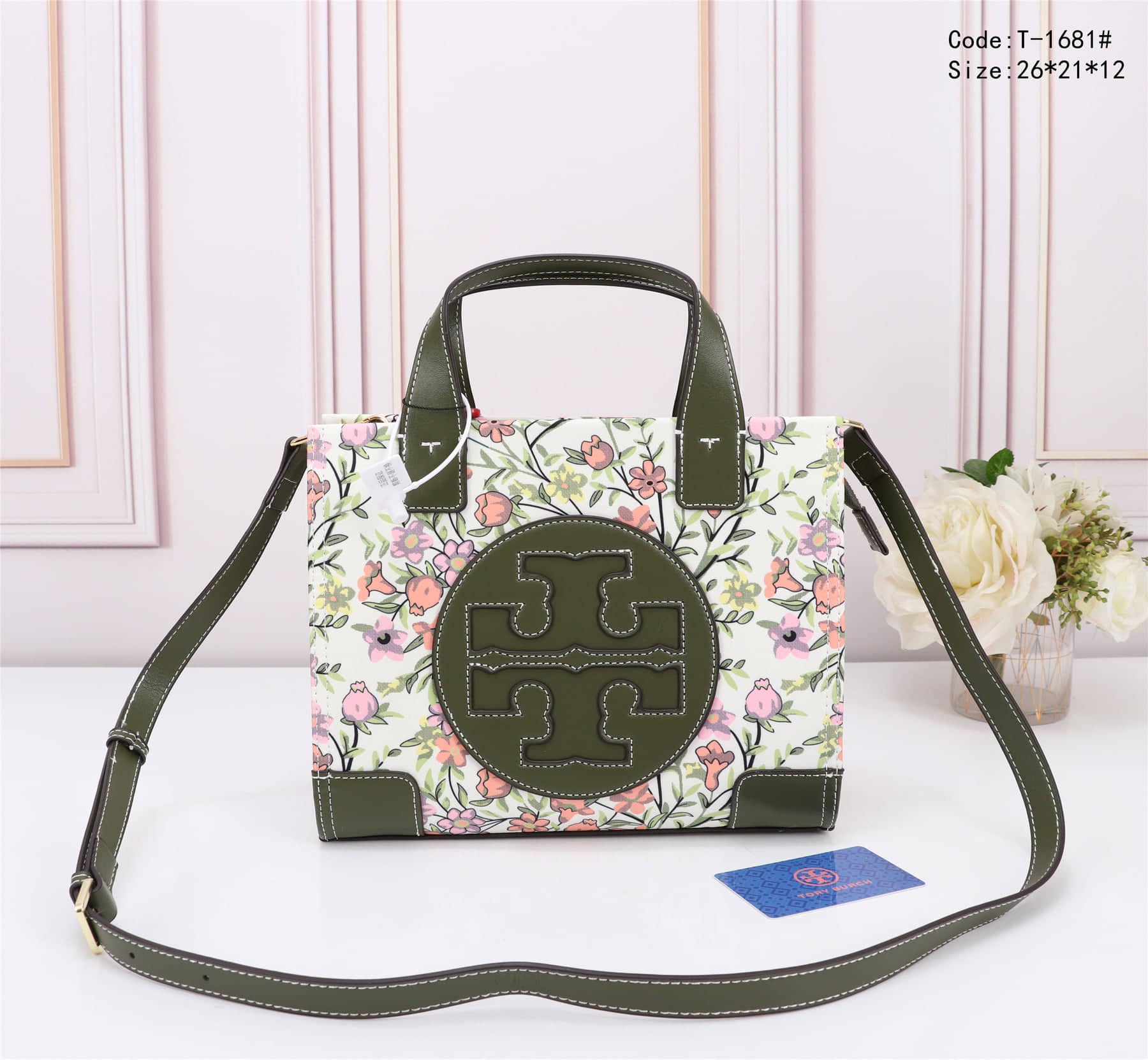 TB1681 Casual Handbag With Sling StyleMoto Green Printed Floral 