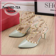 VAL032-72A Rockstud 3-Inch Heels Shoes StyleMoto Green 35 
