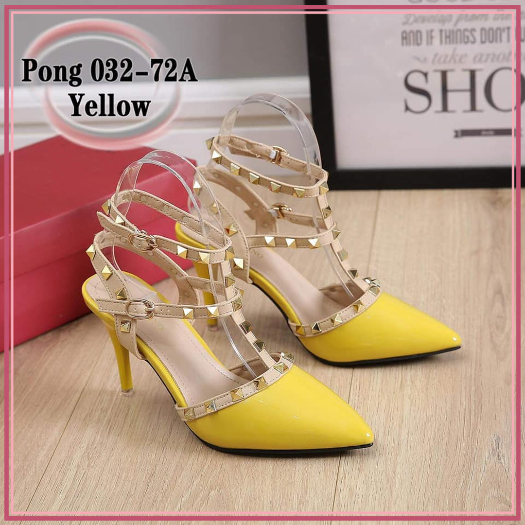 VAL032-72A Rockstud 3-Inch Heels Shoes StyleMoto Yellow 35 
