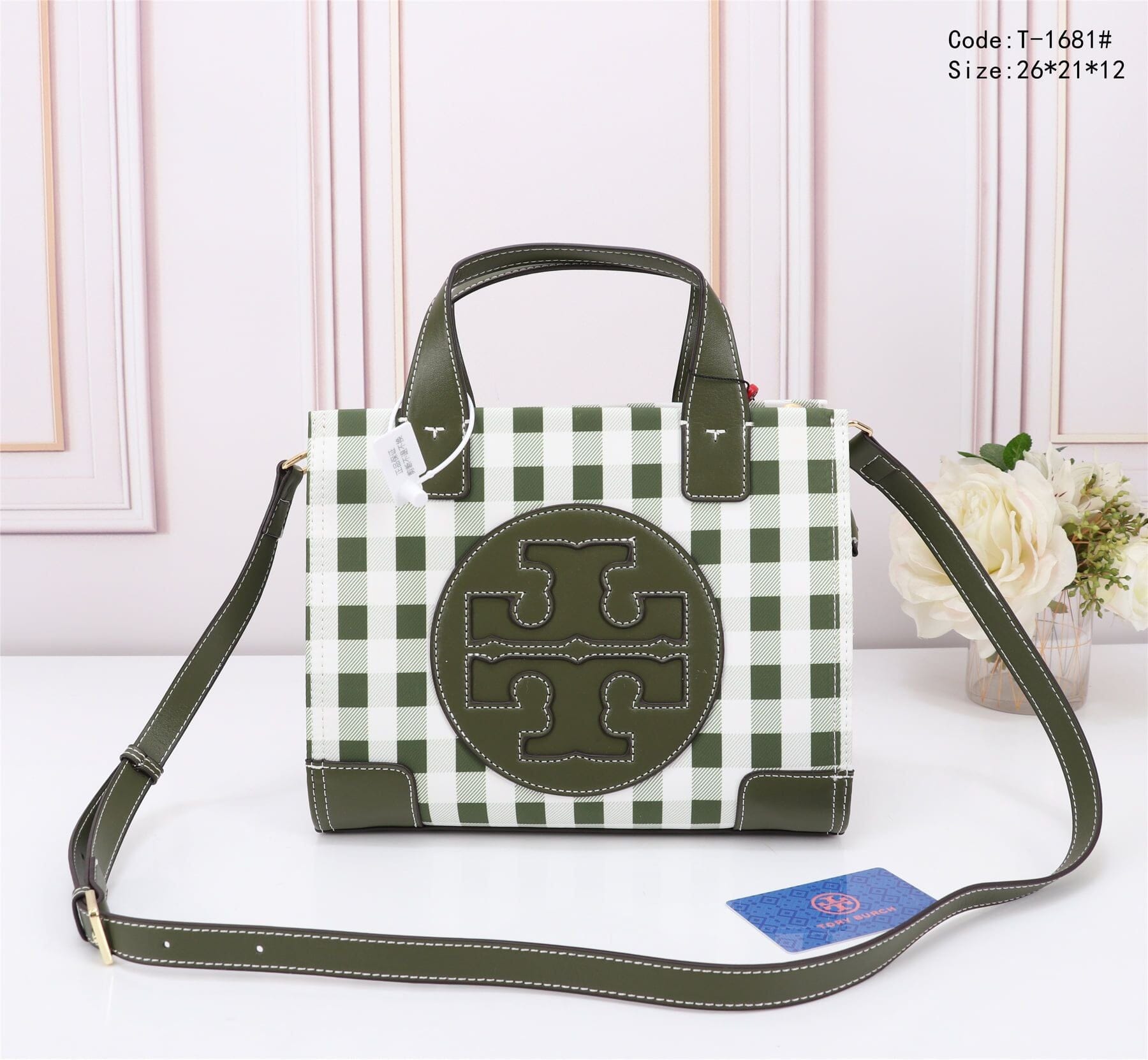 TB1681 Casual Handbag With Sling StyleMoto Green Checkered 