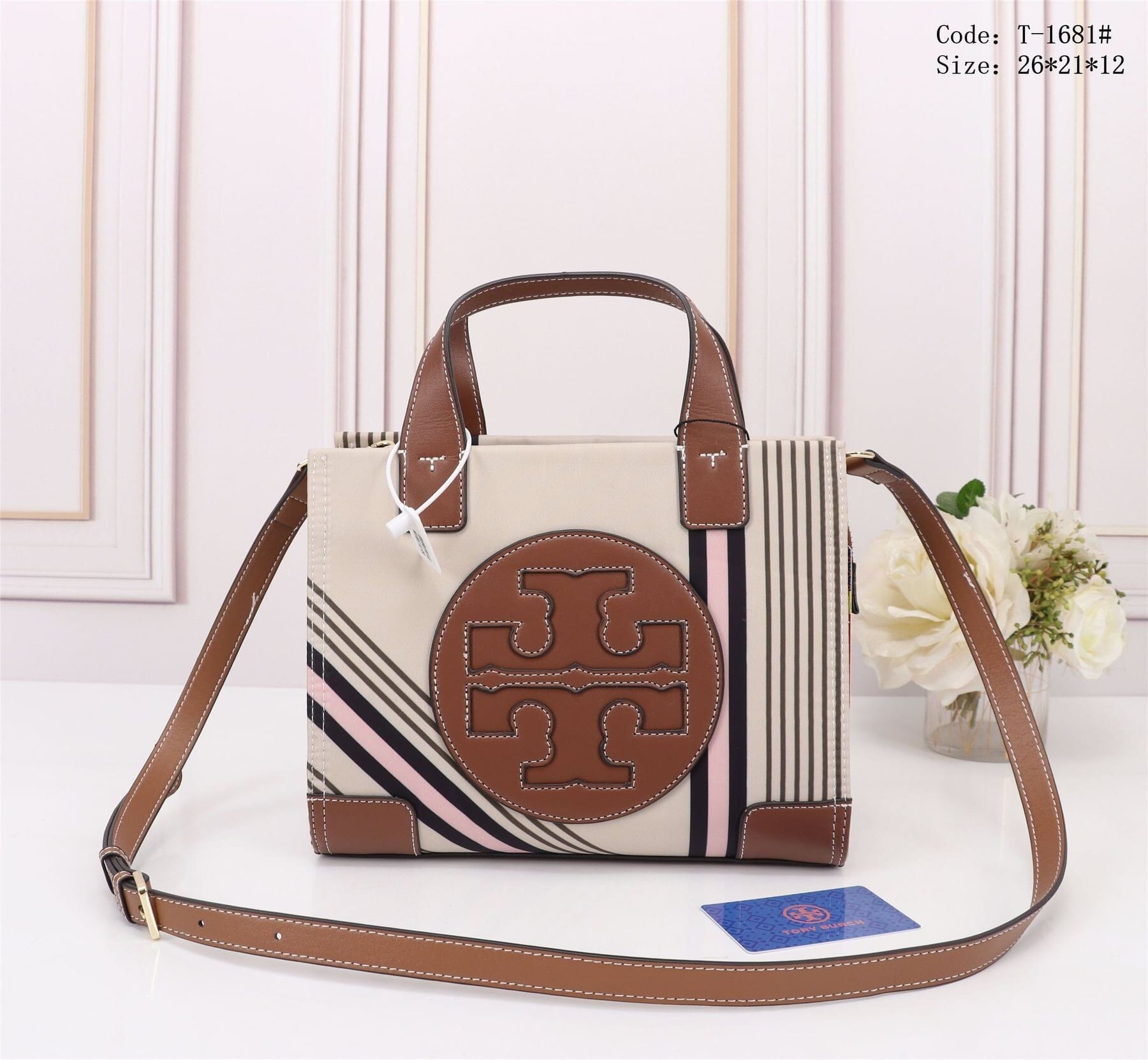 TB1681 Casual Handbag With Sling StyleMoto Brown Stripe 