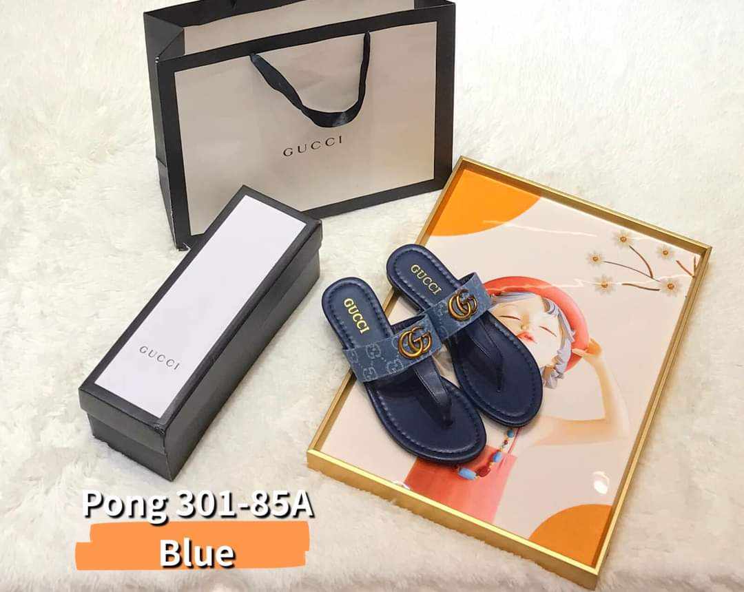 GG301-85A Double G Leather Thong Sandals Shoes StyleMoto Blue 35 