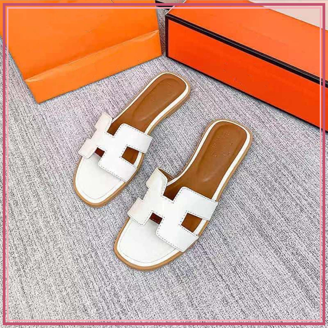 H888-1 Oran Stitched-Edge Plain Sandals Shoes StyleMoto White Brown 35 
