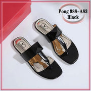 VAL988-A83 Casual Flat Thong Sandal Shoes StyleMoto Black 35 
