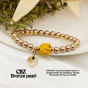 Lucky Elephant and Swarovski Heart Bracelet Bracelets StyleMoto Bronze Pearl 