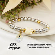 Lucky Elephant and Swarovski Heart Bracelet Bracelets StyleMoto Grey Pearl 