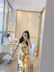 Silk Sleepwear Short Sleeve Pajama Set StyleMoto Mickey Yellow 