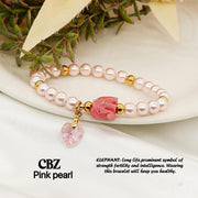 Lucky Elephant and Swarovski Heart Bracelet Bracelets StyleMoto Pink Pearl 