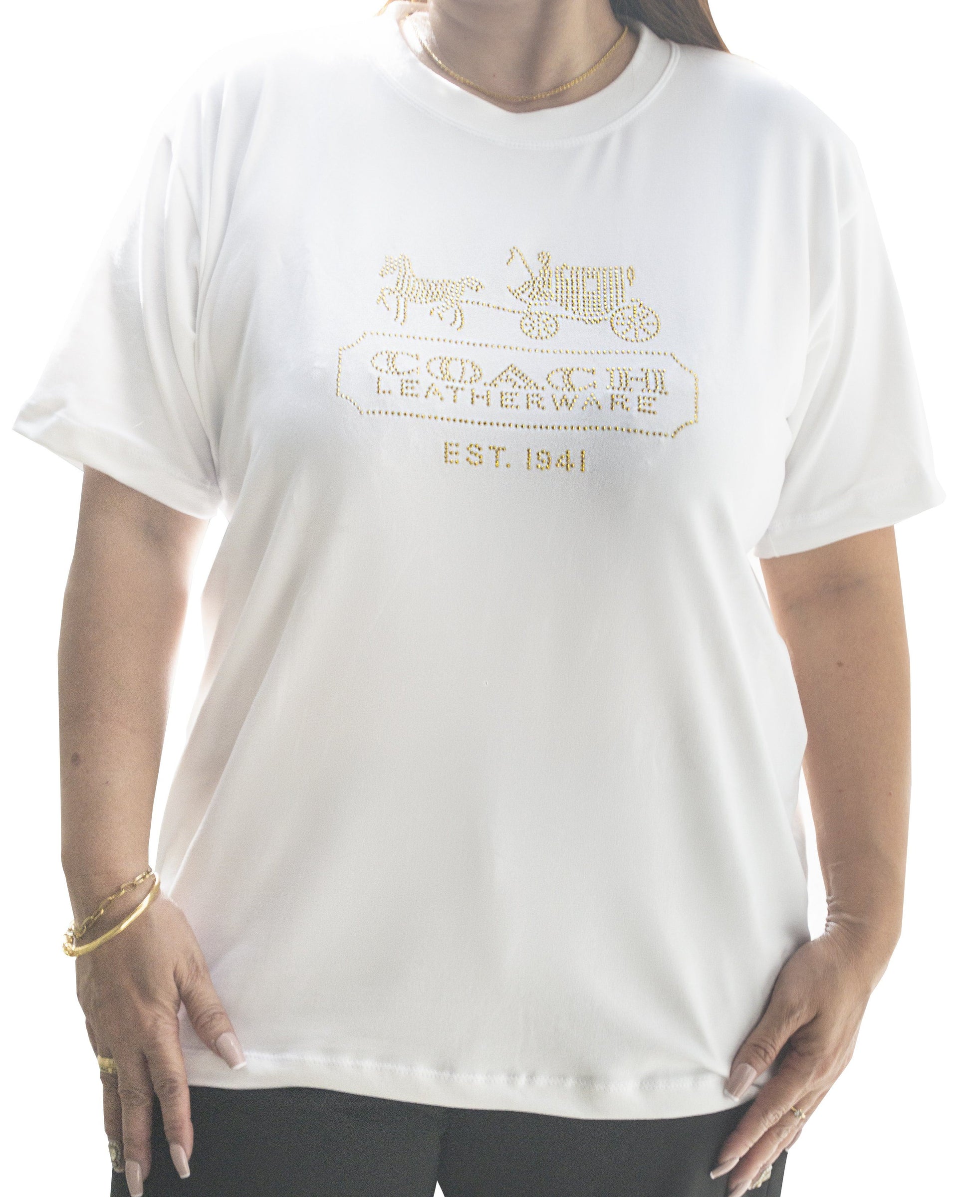 Designer Small Studs T-Shirt StyleMoto Coach White 