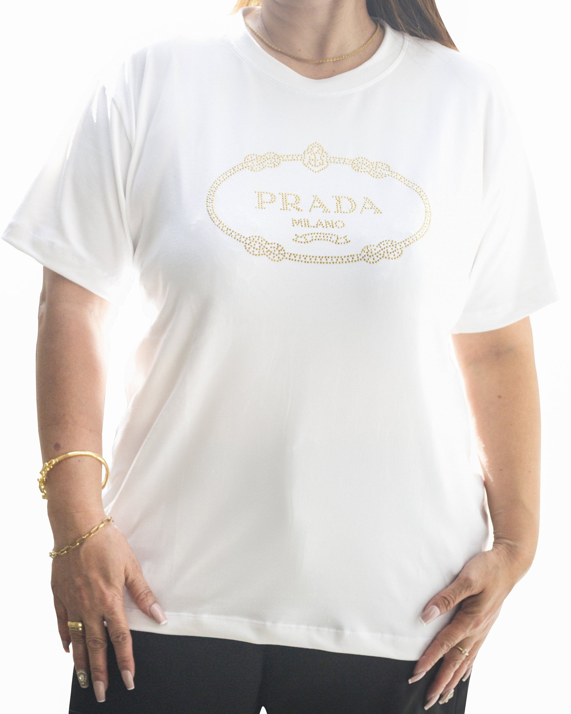 Designer Small Studs T-Shirt StyleMoto Prada White 
