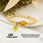 Lucky Elephant and Swarovski Heart Bracelet Bracelets StyleMoto Yellow Pearl 