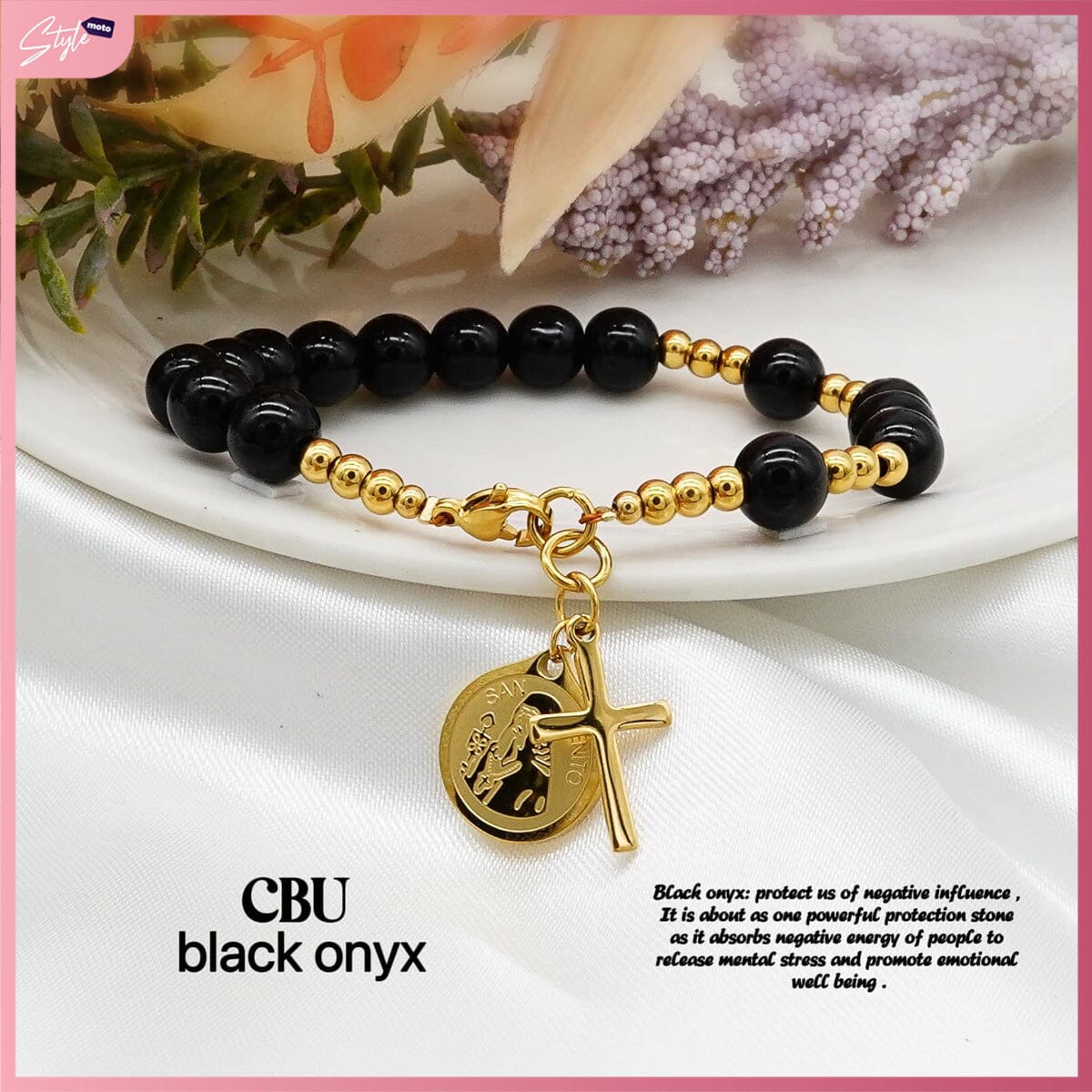 San Benito Gemstone Rosary Bracelet Bracelets StyleMoto Black Onyx 