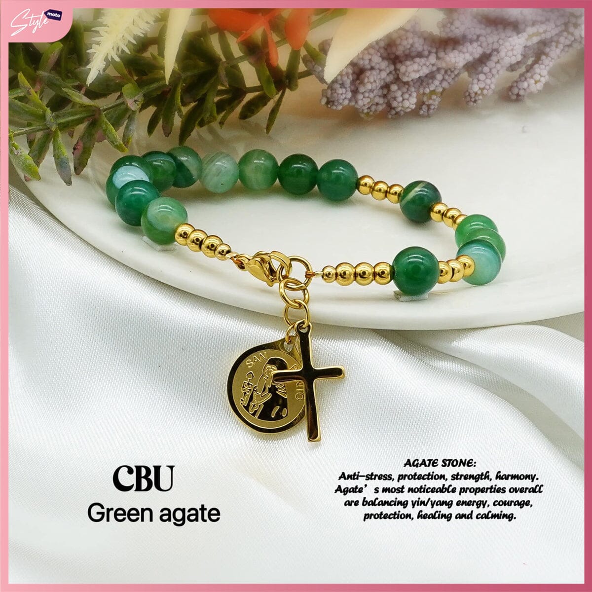 San Benito Gemstone Rosary Bracelet Bracelets StyleMoto Green Agate 