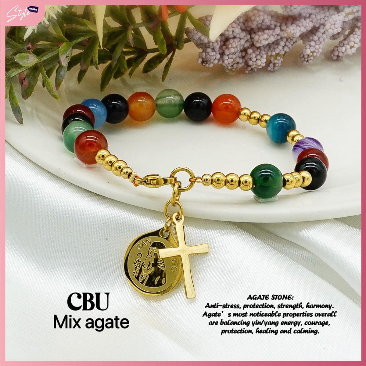 San Benito Gemstone Rosary Bracelet Bracelets StyleMoto Mix Agate 