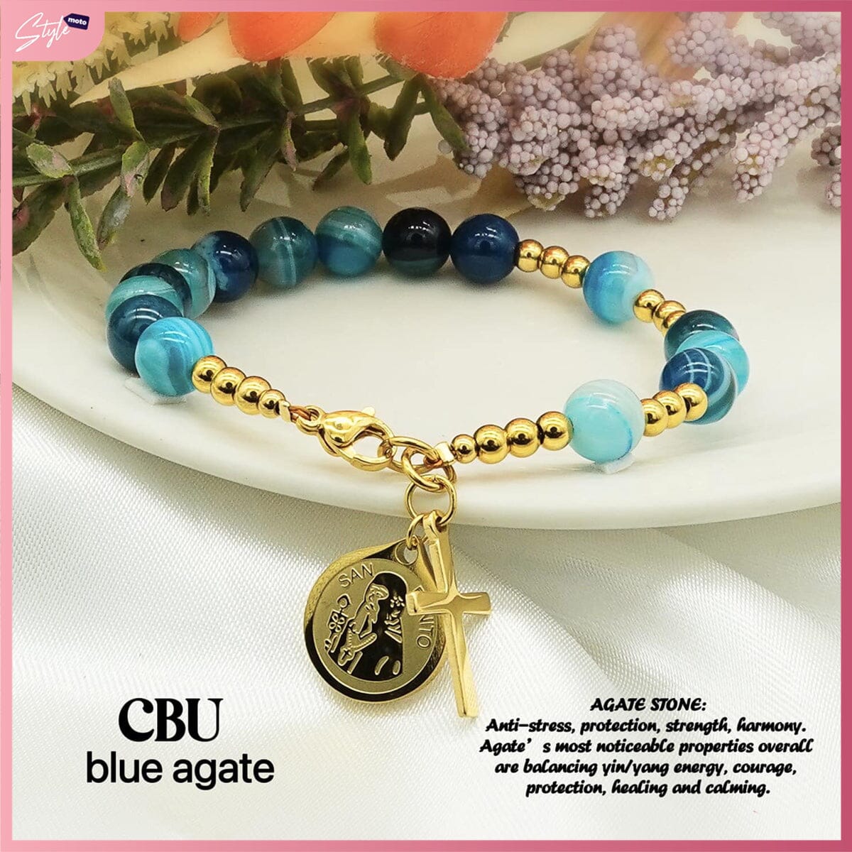 San Benito Gemstone Rosary Bracelet Bracelets StyleMoto Blue Agate 