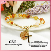 San Benito Gemstone Rosary Bracelet Bracelets StyleMoto Yellow Brown Agate 