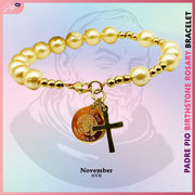 Padre Pio & Swarovski Pearl Birthstone Rosary Bracelet Bracelets StyleMoto November 