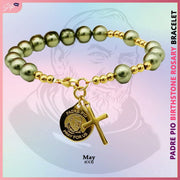 Padre Pio & Swarovski Pearl Birthstone Rosary Bracelet Bracelets StyleMoto May 