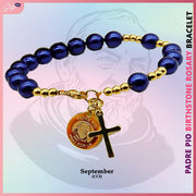 Padre Pio & Swarovski Pearl Birthstone Rosary Bracelet Bracelets StyleMoto September 