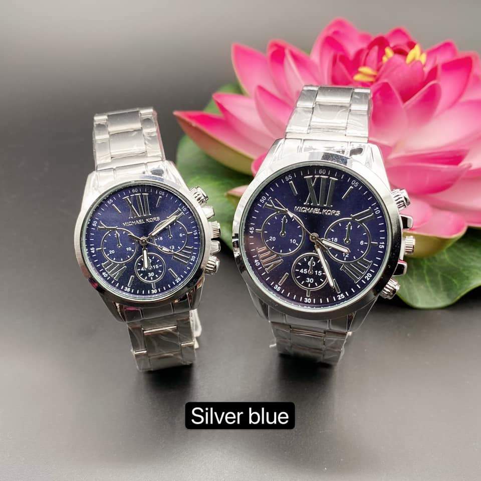 MK0021 Casual Couple Watch (For Him & Her) StyleMoto Silver Blue 