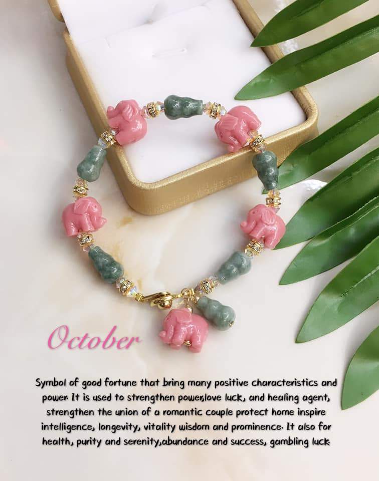 Lucky Charm Authentic Jade & Powder Collar Elephant Bracelet StyleMoto October 