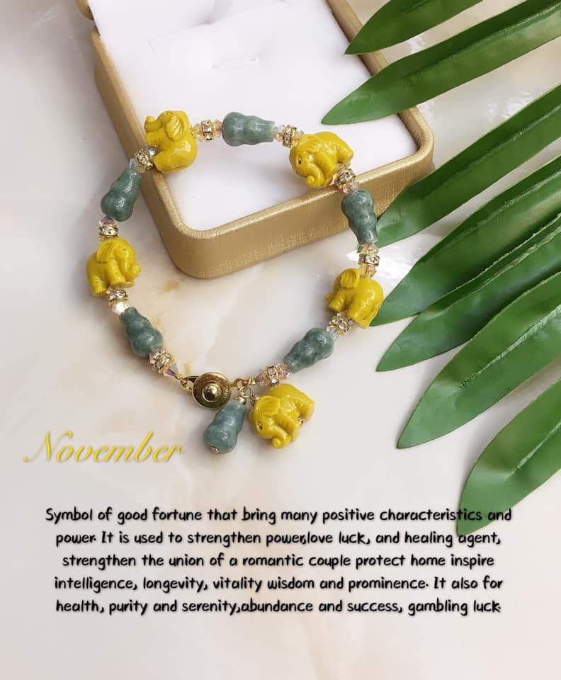 Lucky Charm Authentic Jade & Powder Collar Elephant Bracelet StyleMoto November 