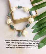 Lucky Charm Authentic Jade & Powder Collar Elephant Bracelet StyleMoto April 