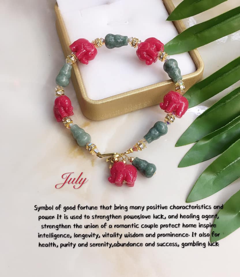 Lucky Charm Authentic Jade & Powder Collar Elephant Bracelet StyleMoto July 