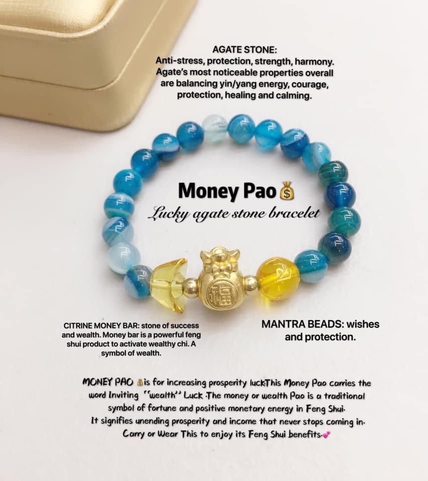 Lucky Money PAO Gemstone Bracelet StyleMoto Blue Agate Stone 