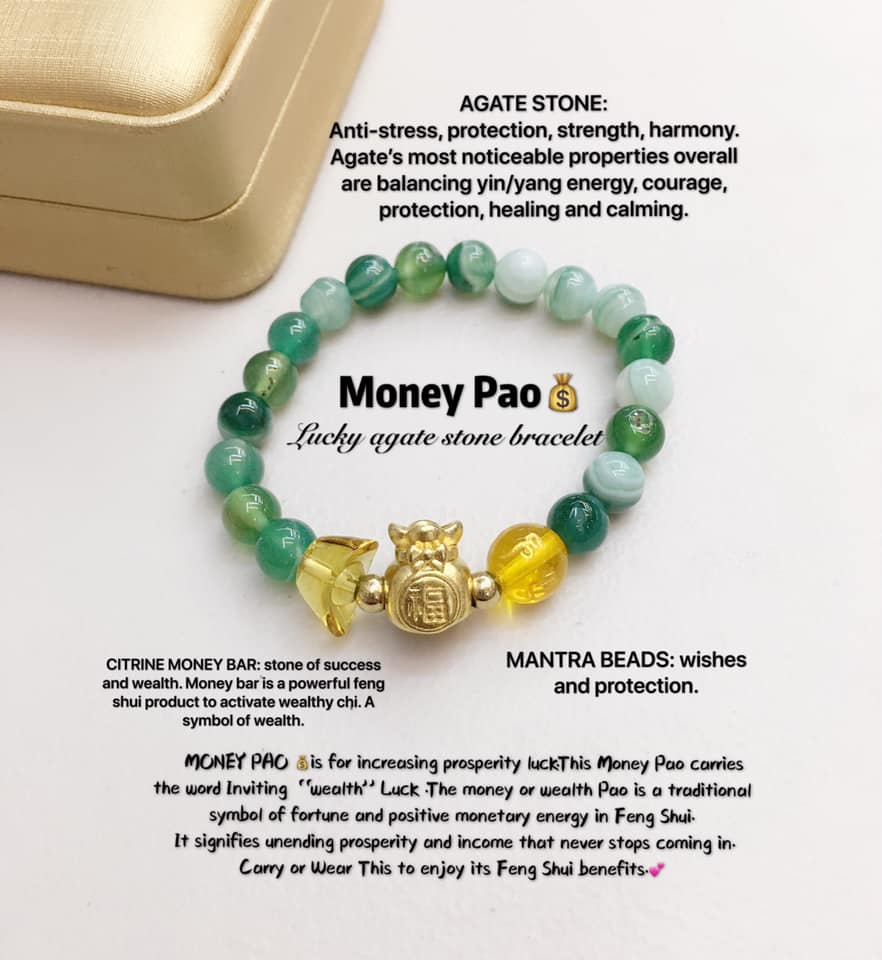 Lucky Money PAO Gemstone Bracelet StyleMoto Green Agate Stone 