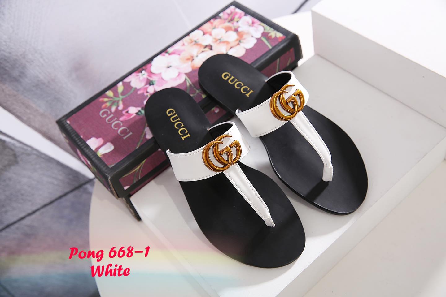 GG668-1 Double G Leather Thong Sandals Shoes StyleMoto White 37 