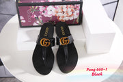 GG668-1 Double G Leather Thong Sandals Shoes StyleMoto Black 37 